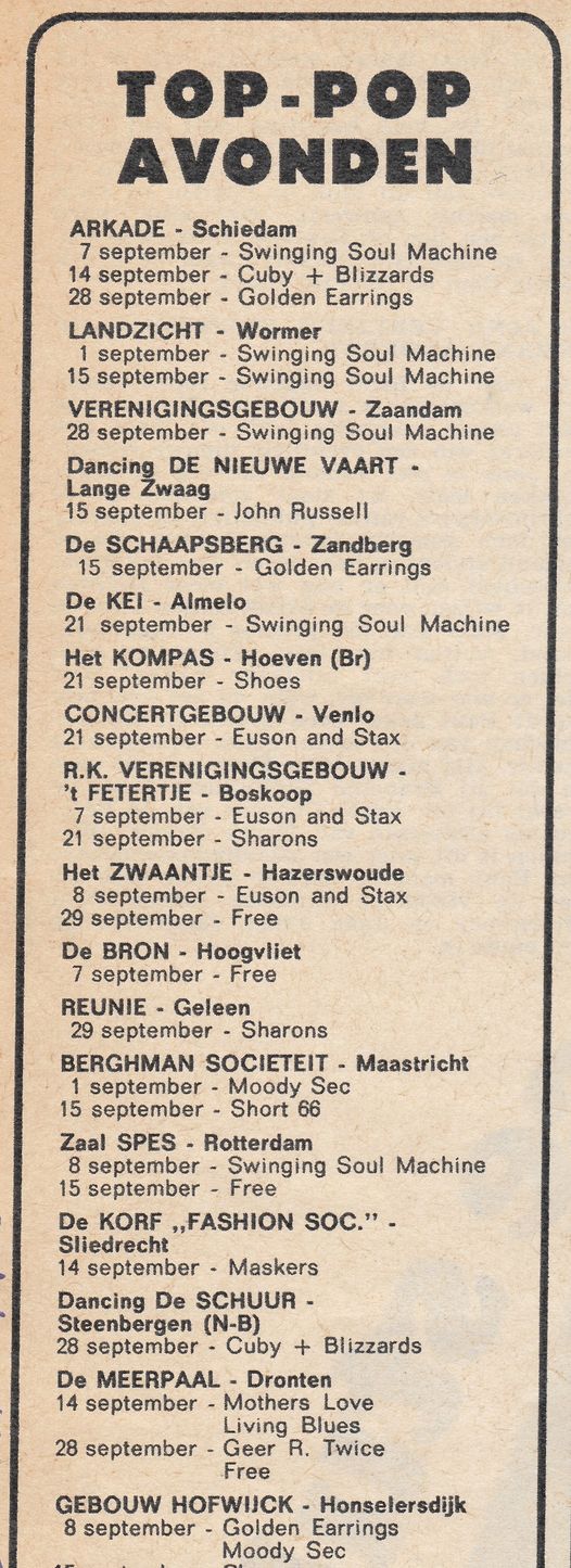 Golden Earrings show announcement September 28 1968 Schiedam